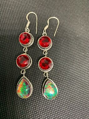 Red Topaz and Fire Opal Drop Earrings - Womens Jewelry